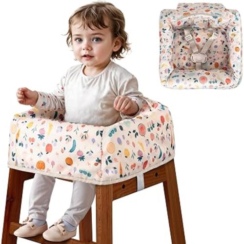 Baby High Chair Cover for Restaurants with Safety Harness White