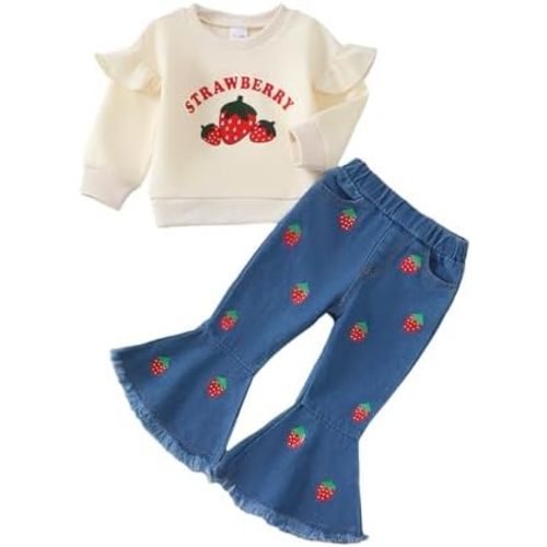 Renotemy Toddler Girl Clothes Baby Girl Winter Outfits Infant Clothing Ruffle Top Denim Pant Jeans Set Cute Clothes For Girl