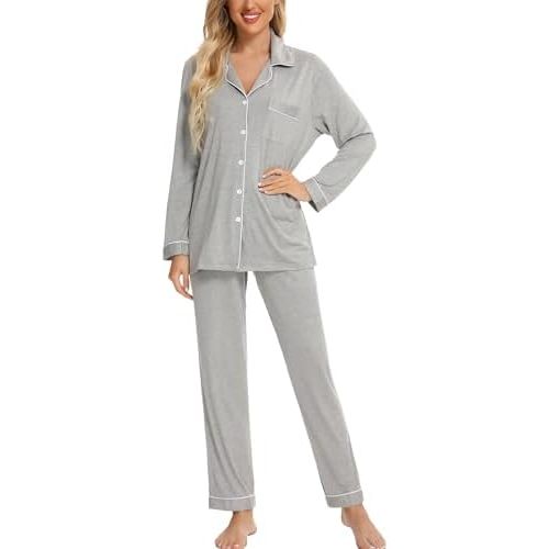 Leikar Button Down Pajamas for Women Soft Viscose Sleepwear Long Sleeve Pjs Set Maternity Nursing Postpartum Loungewear