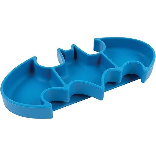Bumkins Toddler and Baby Suction Plate, Silicone Grip Dish, Babies and Kids, Baby Led Weaning, Children Feeding Supplies, Non Skid Sticky Bottom, Platinum Silicone, Ages 6 Months Up, Batman Blue