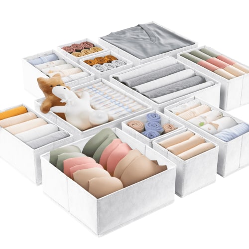 Criusia 15 Pack Drawer Organizer Clothes, Closet Organization and Storage Dividers for Clothing, White