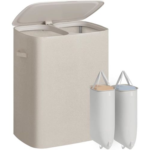 SONGMICS Laundry Hamper with Lid, 160L Double Laundry Basket, Steel Frame