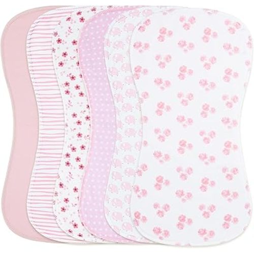 2-in-1 Burp Cloths and Baby Bibs - 6 Pack Large Super Absorbent Soft Cotton Burping Cloths for Spit Up, 3 Layers Thick Baby Burp Rags for Girls & Boys