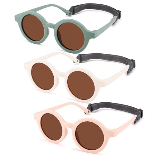 NULOOQ Bendable Polarized Baby Sunglasses with Strap Round Flexible for Infant Newborn & Toddler Age 0-24 Months