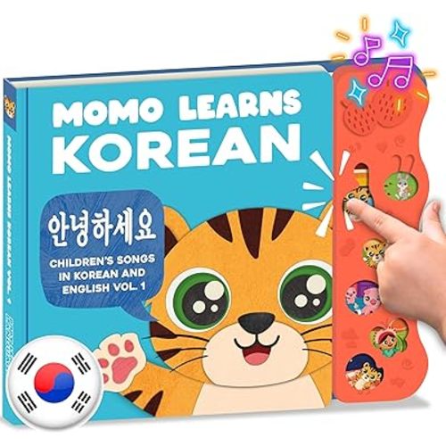 New! Learn Korean for Kids, Momo Learns Korean Vol. 1, Bilingual Korean Baby Book for Kids, Babies & Toddlers 1-3, Kids Board Book w/ Hangul, First Words & Songs, Language Toy for Preschoolers 0-3