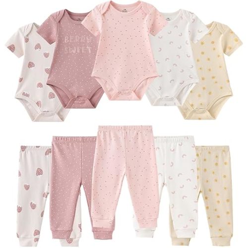 Baby Bodysuit and Pant Set 10-pcs Cotton Soft Newborn Boy Girl Clothes Outfits