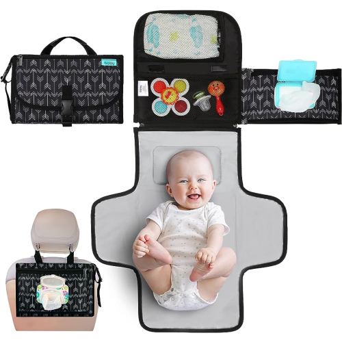 Kopi Baby Portable Diaper Changing Pad - Baby Diaper Changer Travel Bag with Wipes Pocket, Smart Design Portable Changing Mat, Infant Travel Station Kit, Gift for Newborn - Black Arrows, Classic