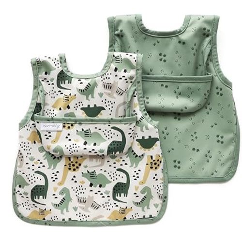 Esembly Bib for Toddler, Waterproof 2 pack - Tiny Tracks + Roar!, Size 2
