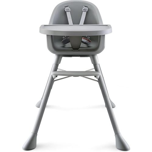 HARPPA 2 in 1 Baby High Chair for Babies and Toddlers, Convertible High Chairs with Removable Double Tray, Waterproof PU Seat Cushion, Anti-Slip Footrest and 5-Point Harness for 6–36 Months, Grey