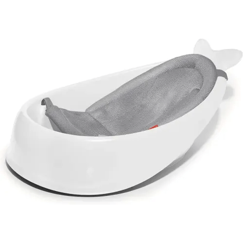 Skip Hop Baby Bath Tub, 3-Stage Smart Sling Tub, Moby, White