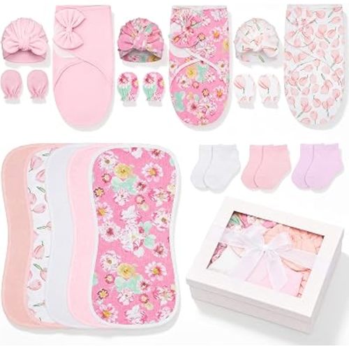Ramede 18 Pack Newborn Layette Set 100% Cotton Supplies,Pink,0-3 Months