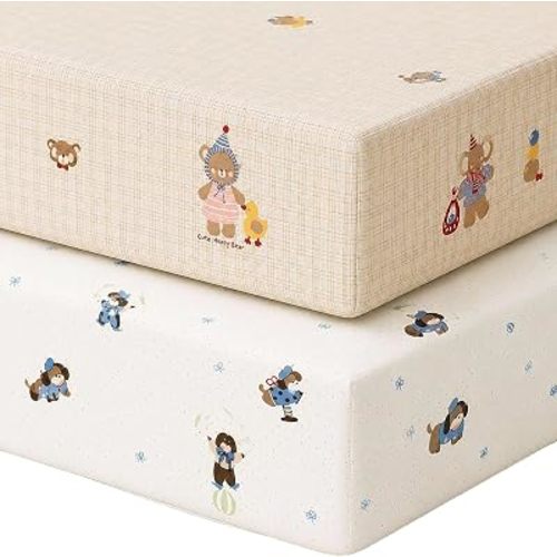 Baby Crib Sheets for Boys Girls, 38”x26” Fitted Crib Sheet for Boys Girls, 2 Pack Super Soft Microfiber Baby Sheet