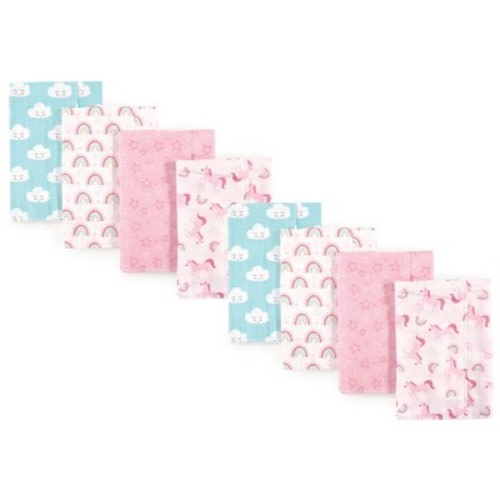 Luvable Friends Girls Cotton Poly Flannel Burp Cloths 8-Pack, Rainbow, One Size