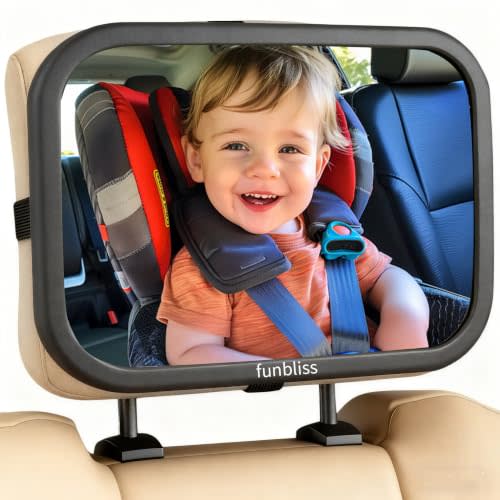 Funbliss Baby Car Mirror for Rear Facing Seat | 360° Rotation, Safety Certified Shatterproof Acrylic Glass, Clear Wide View,Infant Mirror for Car Seat Rear Facing