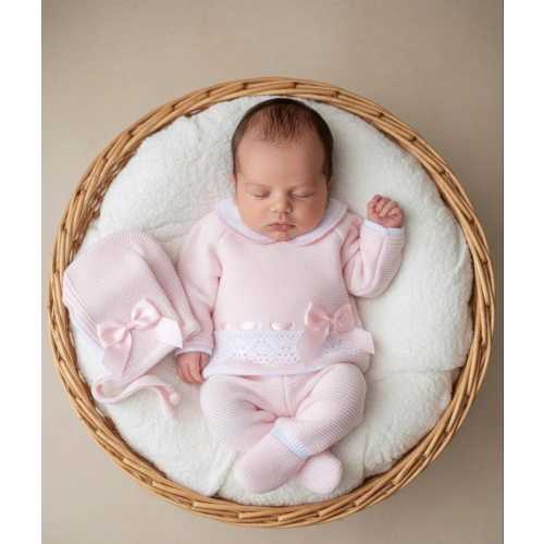 Knitwear Pink Newborn Tricot Baby Girl Going Home Baby Knit Set Pink Newborn hospital outfit First Cloth Knitted sala maternidad bebe