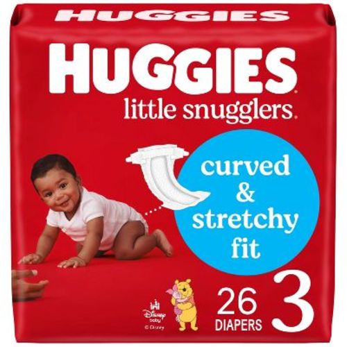 Huggies Little Snugglers Diapers - Size 3 - 26ct: Cotton, Wetness Indicator, Absorbent, Paraben-Free, 16-28 lbs, Elastic Sides