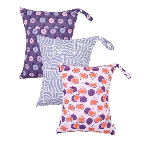 ALVABABY 3pcs Cloth Diaper Wet Dry Bags Waterproof Reusable with Two Zippered Pockets Travel Beach Pool Daycare Soiled Baby Items Yoga Gym Bag for Swimsuits or Wet Clothes 3L-ZM37