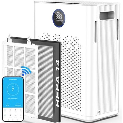 Air Purifiers for Home Large Room up to 2800ft², Smart Wifi Air Purifier with PM2.5 Sensor, HEPA H14 Washable Filter Sleep Mode 22dB with Timer, Air Cleaner for Dust Odors Pollen Dander (White-WIFI)