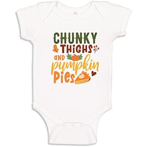 Chunky Thighs and Pumpkin Pies Thanksgiving Baby One Piece Or Toddler T-Shirt Turkey Day Outfit for Newborn Boy or Girl