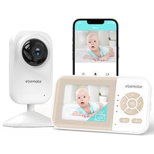 ebemate Video Baby Monitor| 1200FT Range | Temperature & Feeding Alerts | No-Glow Night Vision | 2-Way Talk