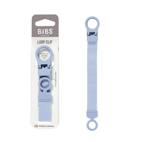 BIBS Loop Pacifier Clip - Sleek, Secure One-Handed Operation, Fits All BIBS and Most Brands, Machine Washable, Slim Profile for Comfort, Ages 0+ - Dusty Blue