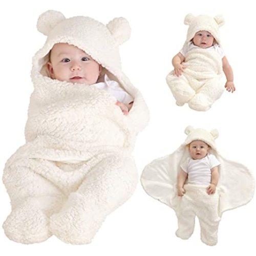 LifeTree Soft Plush Newborn Baby Blankets, Cute Gender Neutral Baby Swaddle Blankets for Boys & Girls, Sleeping Bag Swaddle Wrap