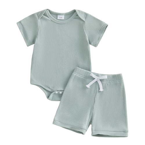 Splozh Baby Boy Clothes Newborn Boy Clothes Baby Boy Outfits Set Baby Boy Summer Clothes Soft Cotton Short Sleeve Top and Shorts 0-3 Months,Light Green