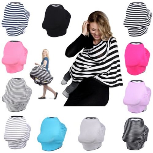 Nursing Breast Feeding Cover, Multi-Use Stretchy Infinity Scarf Shopping Baby Car Seat Canopy Shopping Cart, Stroller, Carseat Covers for Girls and Boys - Gray