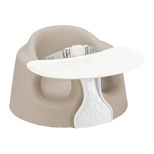Bumbo Baby Infant Soft Foam Comfortable Support Wide Floor Seat Plus+ with 3 Point Adjustable Harness for Ages 3 to 12 Months, Taupe