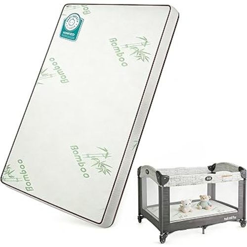 Bamboo Pack and Play Mattress Pad, 38"x 26" Playpen Mattress, 1.5" Thick