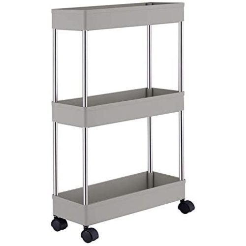 DLO Slim Storage Cart, 3 Tier Mobile Shelving Unit Organizer Slide Out Storage Rolling Utility Cart Tower Rack for Kitchen Bathroom Laundry Narrow Places,Gray