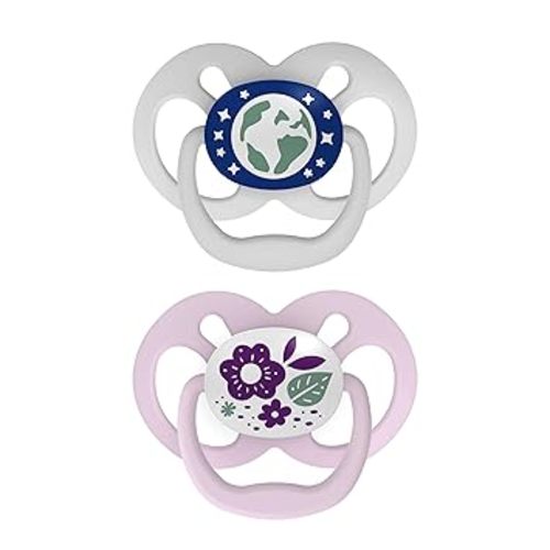 Dr. Brown's Advantage Glow-in-The-Dark Baby Pacifier, 6-18 month, Fully Symmetrical Soother with Soft Silicone Bulb, Purple Nature, BPA Free, 2 Pack
