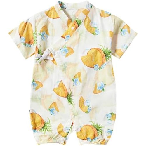 BINIDUCKLING Baby Kimono Style Wrap Over Bodysuit Soft Muslin Fabric Graphic Print