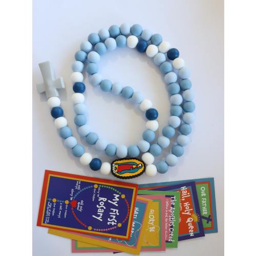 Children's First Rosary, Silicone Catholic Rosary, 12mm Beads, Our Lady of Guadalupe, Blue, Gift, Baptism, Handmade