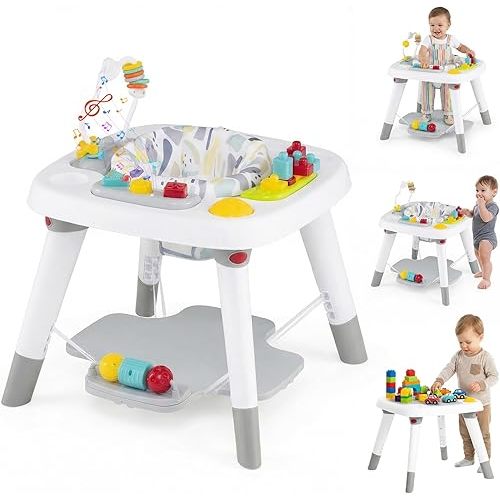 BABY JOY 6-in-1 Baby Activity Center, Baby Jumper & Interactive Play Table with 360° Rotating Seat, Detachable Toys & Music, Montessori-Inspired, Activity Center for Infant Toddlers 6-36 Months (Gray)