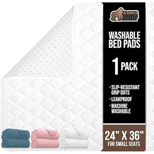 GORILLA GRIP Washable Underpads, Waterproof Reusable Heavy Absorbency Incontinence Bed Pads, Leak Proof Toddler Mattress Pad, 24x36 Slip Resistant Protector for Bedwetting, Adults and Kids, White