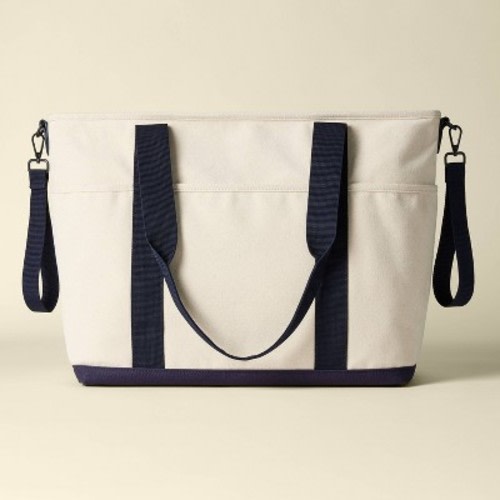 Canvas Tote Solid Shoulder Diaper Bag - Ivory and Navy - Cloud Island™