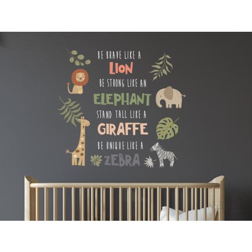 Safari Animal Nursery Wall Decal: Inspiring Quotes, Lion, Elephant, Giraffe