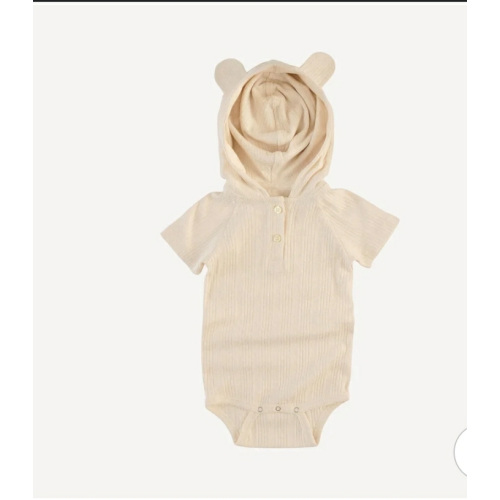 short sleeve henley bear bodysuit | oatmeal | organic cotton multi rib
