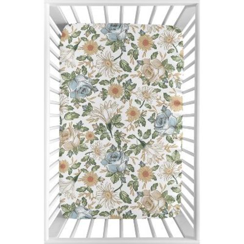 Sweet Jojo Designs Girl Baby Fitted Mini Crib Sheet Vintage Floral Blue and Yellow