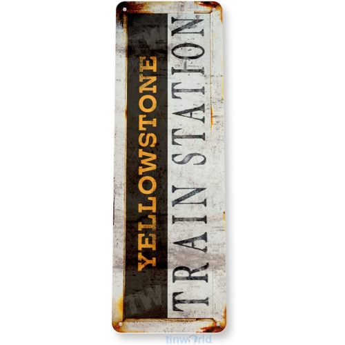 Tinworld Tin Sign: Yellowstone Train Station Rustic Metal Decor Railroad Garage Cave D389