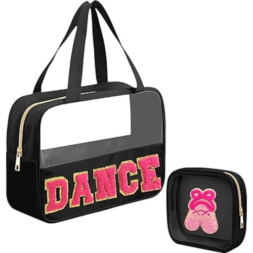 2 Pcs Chenille Letter Bags for Dance Recital Gifts Small Ballet Dance Makeup Bag with Handle and Zipper Waterproof Nylon Portable Toiletry Bag, Dance Competition Must Haves