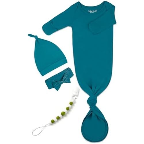 Newborn Baby Knotted Gown, Baby Girl and Boy Sleeping Bag with Mittens and Hat & Bowknot Set