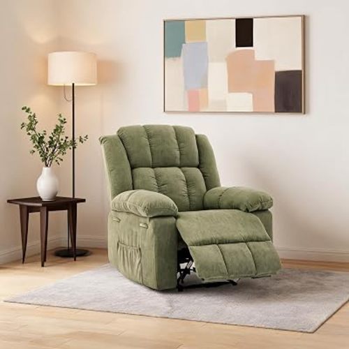 Oversized Recliner Chair for Adult,150°Recliner Chairs Ergonomic Nursery Chairs, Extra Wide Manual Recliners,Linen Upholstery Soft Sofa Chair for Livingroom,Bedroom,Green