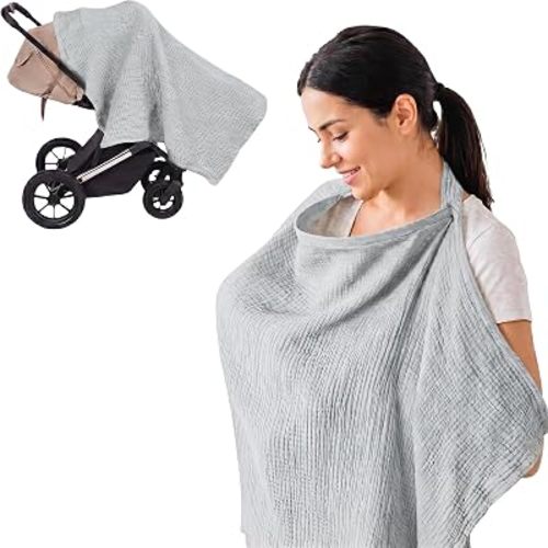 Nursing Cover Breastfeeding, 100% Cotton Breastfeeding Cover Mother Nursing Apron Couverture Allaitement (Grey)