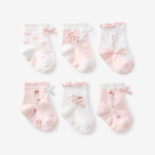 Fleur de Provence Non Slip Baby Socks 6 pk PINK / 0-12M