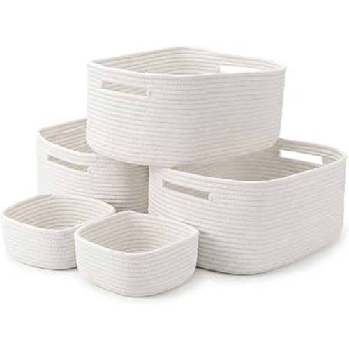 5-Pack Large Woven Rope Storage Baskets, 2 Sizes Organizer Bins