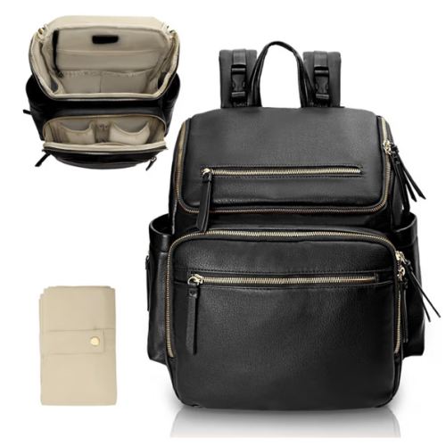 Diaper Bag Backpack Baby Diaper Bag Leather with 17 Diaper Bag Organizing Pouches,Changing Pad,Stroller Straps,4 Insulated Pockets,Black