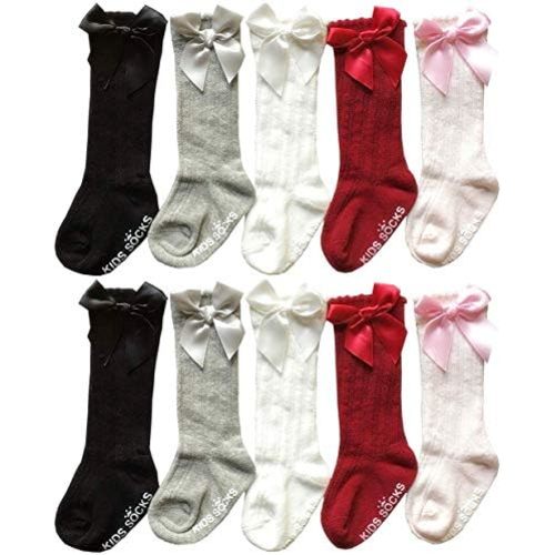 QandSweet Baby Girl Knee-High Socks Toddlers Bow Stockings Newborn Infant Non-Slip Sock