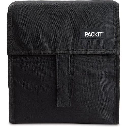 PackIt Freezable Lunch Bag, Black, Built with EcoFreeze Technology, Foldable, Reusable, Zip and Fold Closure with Buckle Handle, Perfect for School and Office Lunches